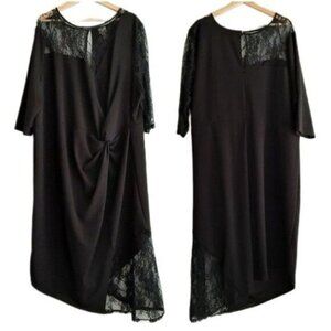 ASOS Asymmetric Maxi Dress Lace Panels Black Sz 22